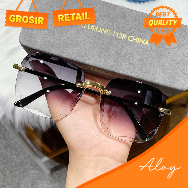 ALOY RETAIL PL-MX005 Kacamata Hitam Wanita Fashion Gaya Tanpa Bingkai Termurah