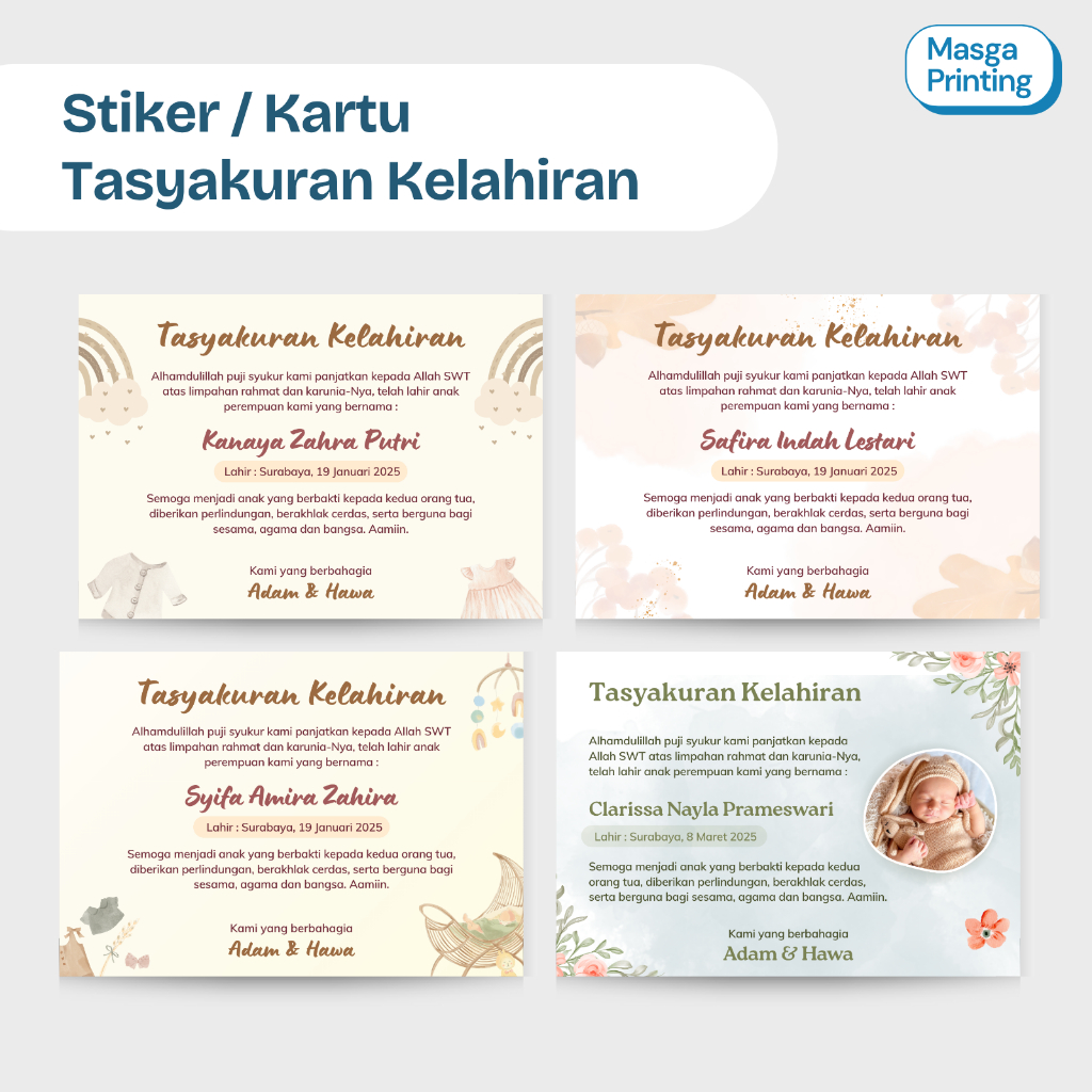 

[18 PCS] Stiker/Kartu Tasyakuran Kelahiran, Label Acara Kustom Tasyakuran Kelahiran Bayi