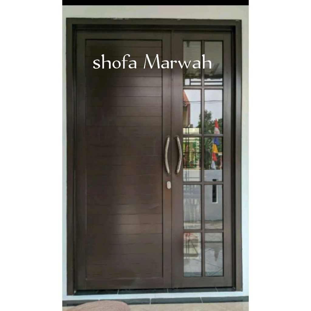 kusen+pintu dua/pintu alumunium dan pintu kaca  ukuran L 130.T 200.gratis Peking kayu