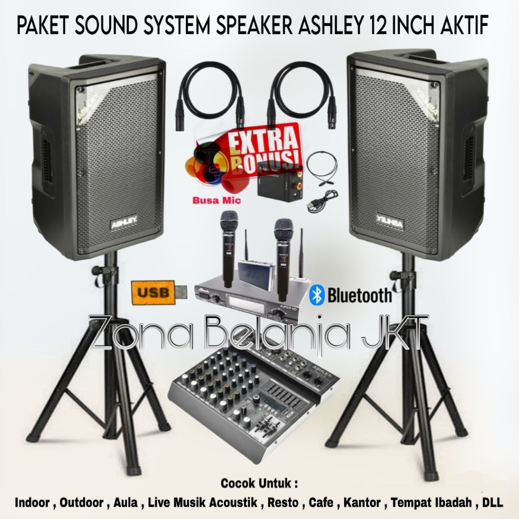 Paket Sound System Indoor Outdoor Live Musik Karaoke Speaker Aktif Ashley 12 Inch Mixer 6 Channel Us