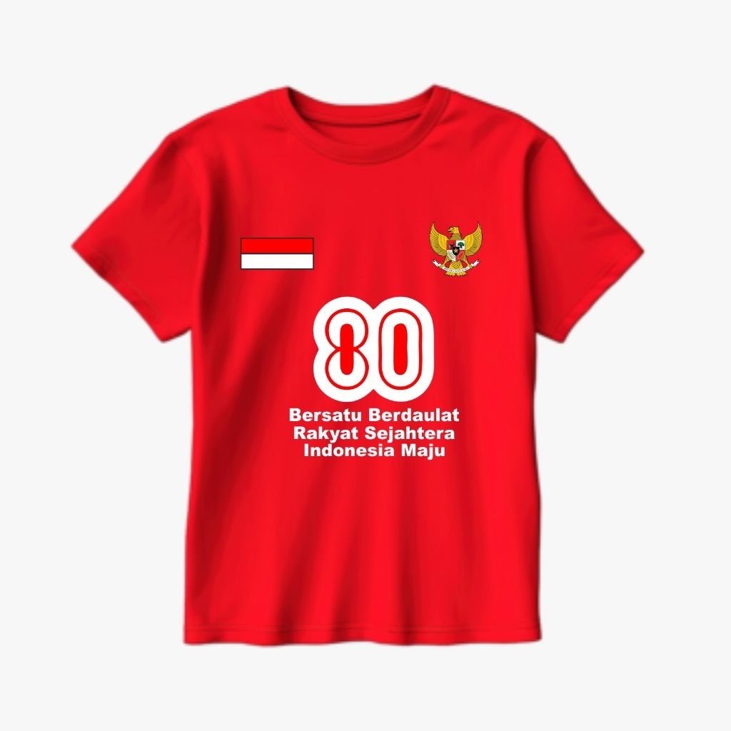 Kaos baju t-shirt HUT RI KE-80 desain logo dada bendera dan garuda