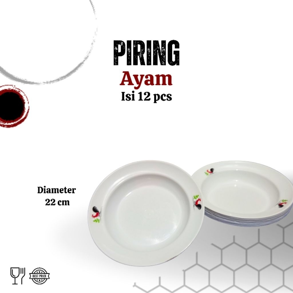 (1 lusin =12 pcs) Piring ayam - piring ayam plastik - piring plastik 12 pcs
