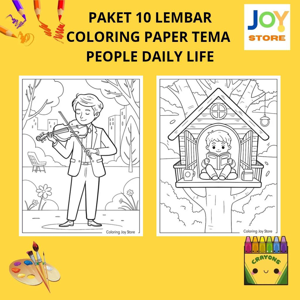 

PAKET 10 Lembar Kertas Gambar Mewarnai Tema People Daily Life / Kegiatan Orang sehari-hari / Harian / Cozy Life Cute Ukuran A4 150 gsm - Coloring Paper 136
