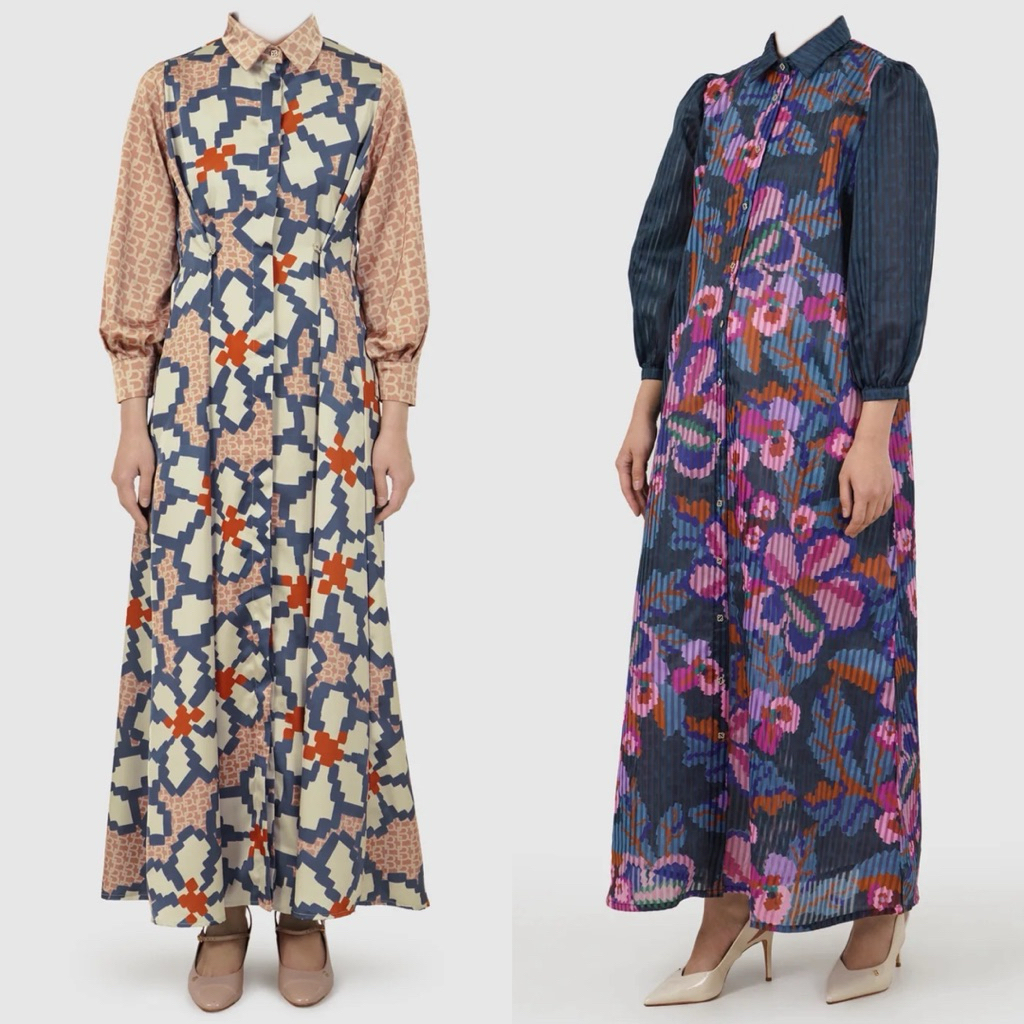 [baca deskripsi‼️] BENANG JARUM ECLORA DRESS ECLORA SHIRT DRESS MAXI DRESS PRINT BUNGA