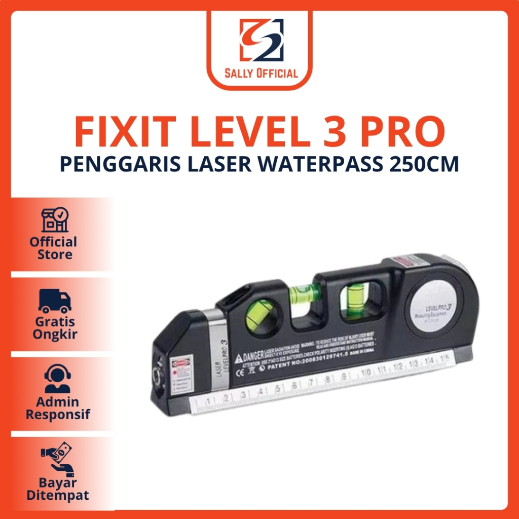 fixit Meteran Laser 250 Cm penggaris Fixit Level Pro 3 Penggaris Laser Waterpass multifungsi