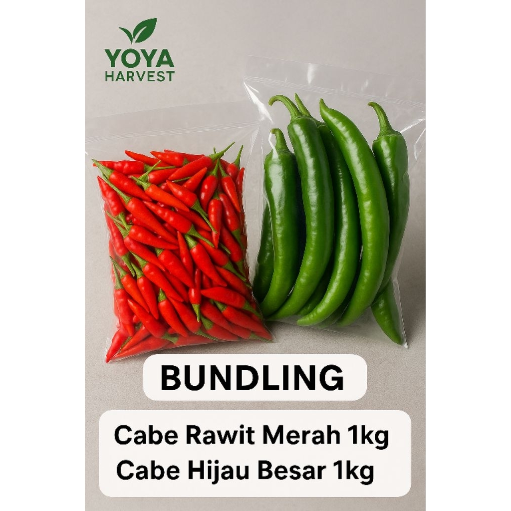 

Paket hemat cabe rawit merah 1kg + cabe hijau besar 1kg