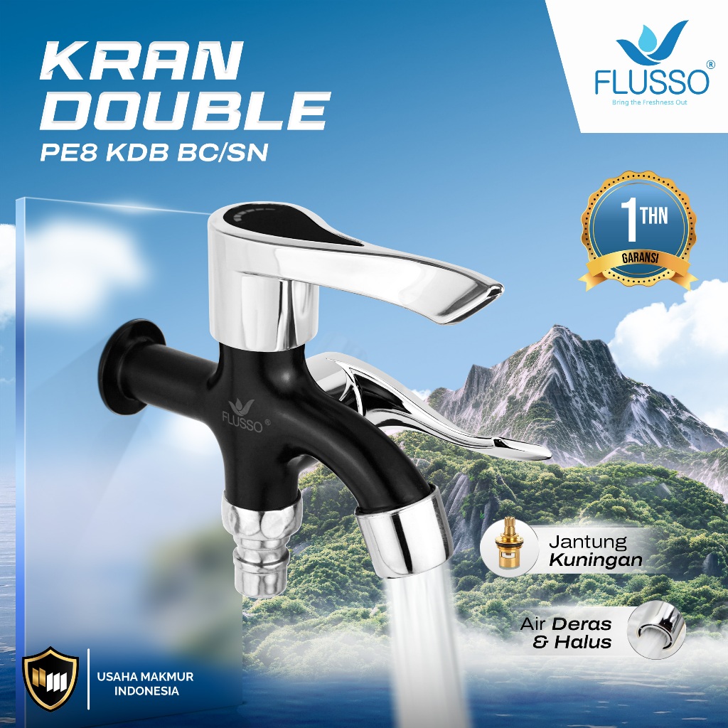 Thebettles Flusso Kran Air Cabang / Kran Double / Kran Shower Kamar Mandi / Kran Tembok Double