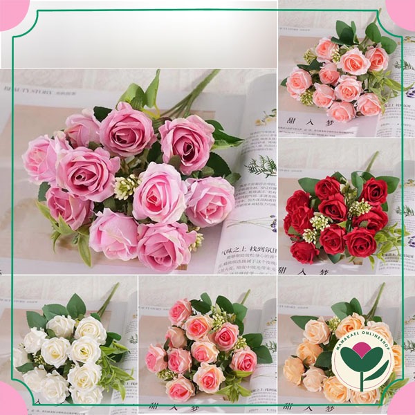 Artificial flower small rose 5 cabang 10 bunga mawar cantik bunga palsu dekorasi hiasan MK2010