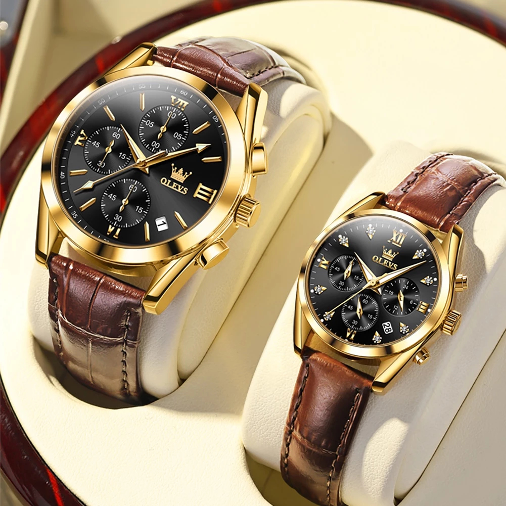 OLEVS Jam Tangan Couple Pasangan Anti Air Original Terbaru Chronograph Couple Multifungsi Analog COD