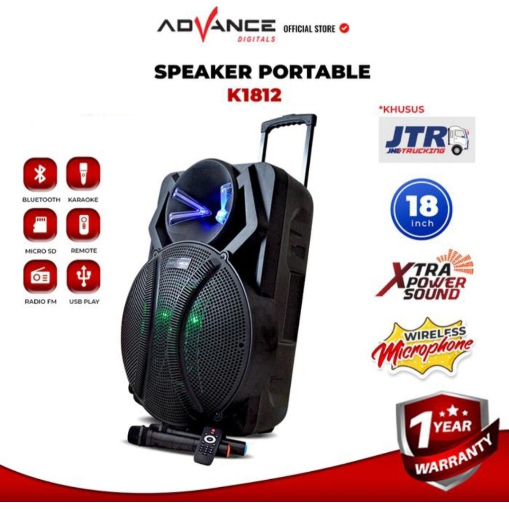 SPEAKER PORTABLE ADVANCE 18INCH K-1812 SPEAKER AKTIF PORTABLE 18 INCH K1812