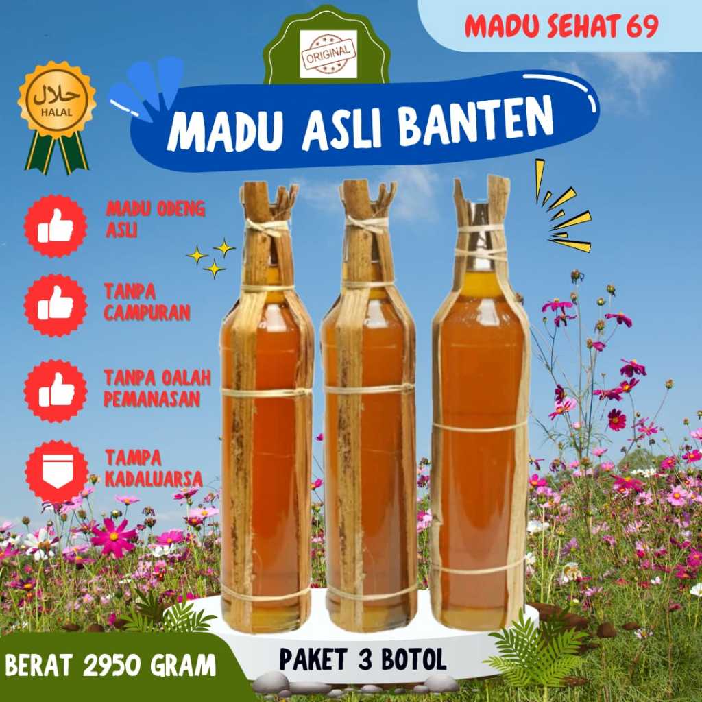 

[COD] Paket 3 Botol / Madu Asli Banten / Madu Odeng Asli Murni Tanpa Campuran (berat 2950 gram)