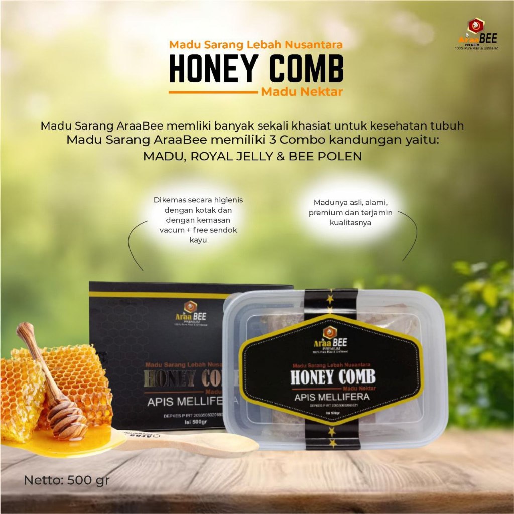 

AraaBee Madu Sarang Asli 500gr Honeycomb Murni Penambah Imunitas Daya Tahan Tubuh