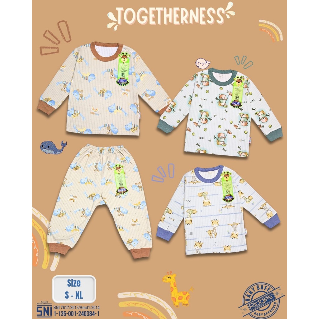 Setelan Oblong Panjang Anak Kancing Pundak Ridges Togetherness SNI / Baju Tidur Anak Adem dan Halus 
