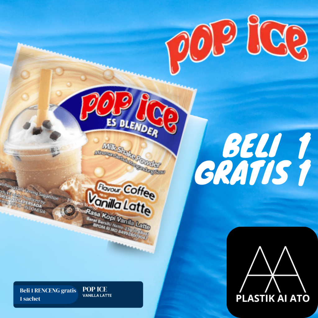

Pop Ice Milk Shake Powder VANILLA LATTE 23 Gr 10 + 1Pcs BONUS 10 PCS SEDOTAN + PLASTIK / Pop Ice