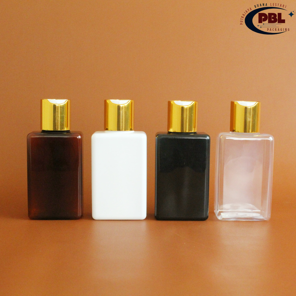 Botol Kotak 100ml Varian Warna / Botol Presstop 100ml - Tutup Disctop Presstop Alumunium Gold Neck 2