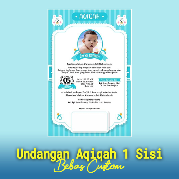 

Undangan Aqiqah Custom 1 Sisi, Undangan Aqiqah Ukuran A5 1 Sisi, Undangan Aqiqah Desain Suka-Suka, Undangan Aqiqah Pekanbaru