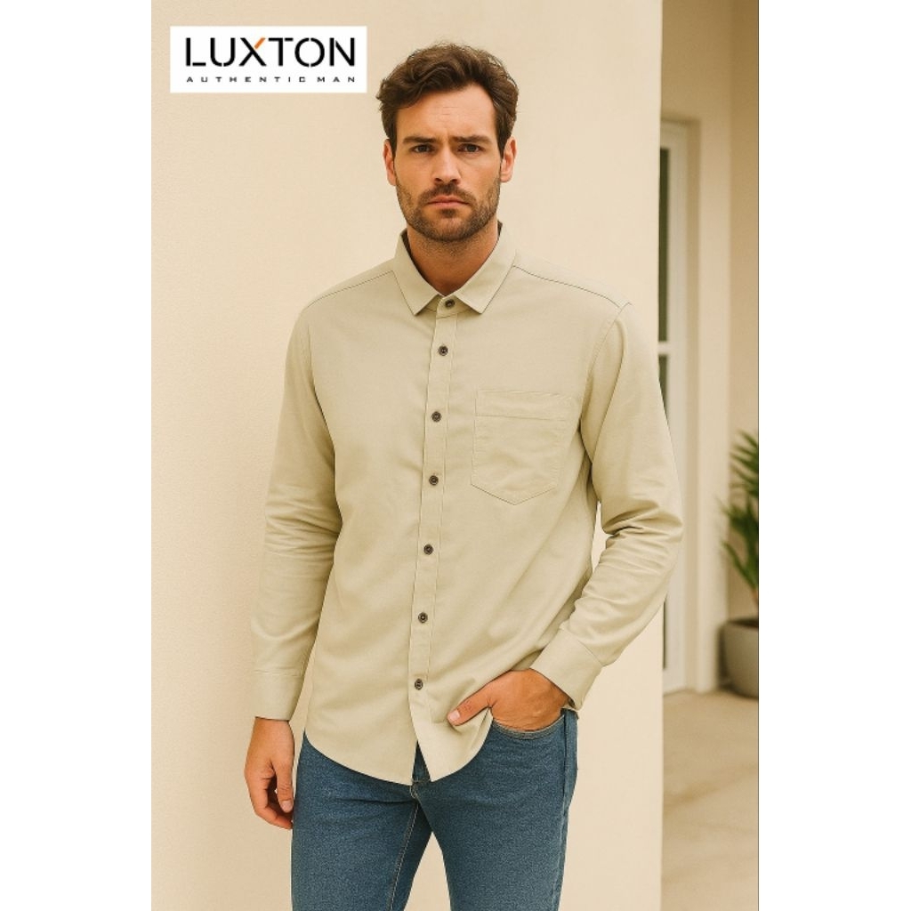 LUXTON - Kemeja Lengan Panjang Polos Katun Twill
