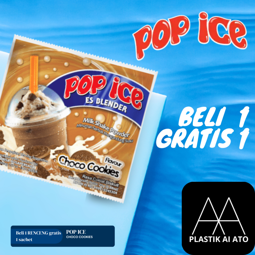 

Pop Ice Milk Shake Powder CHOCO COOKIES 23 Gr 10 + 1Pcs BONUS 10 PCS SEDOTAN + PLASTIK / Pop Ice