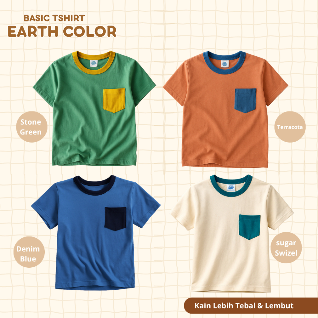 ANAKMAMIBABYKIDS KAOS ANAK PDK SAKU EARTH COLOR Kaos Anak Laki laki 1-6T Kaos hemat anak cowo kaos p