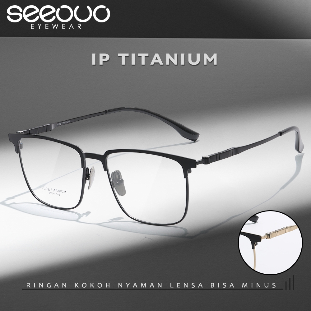 Seeouo Frame IP Titanium Kacamata Plano Lens Bisa Minus Model Kotak Simple Fashion Glasses Unisex Pr