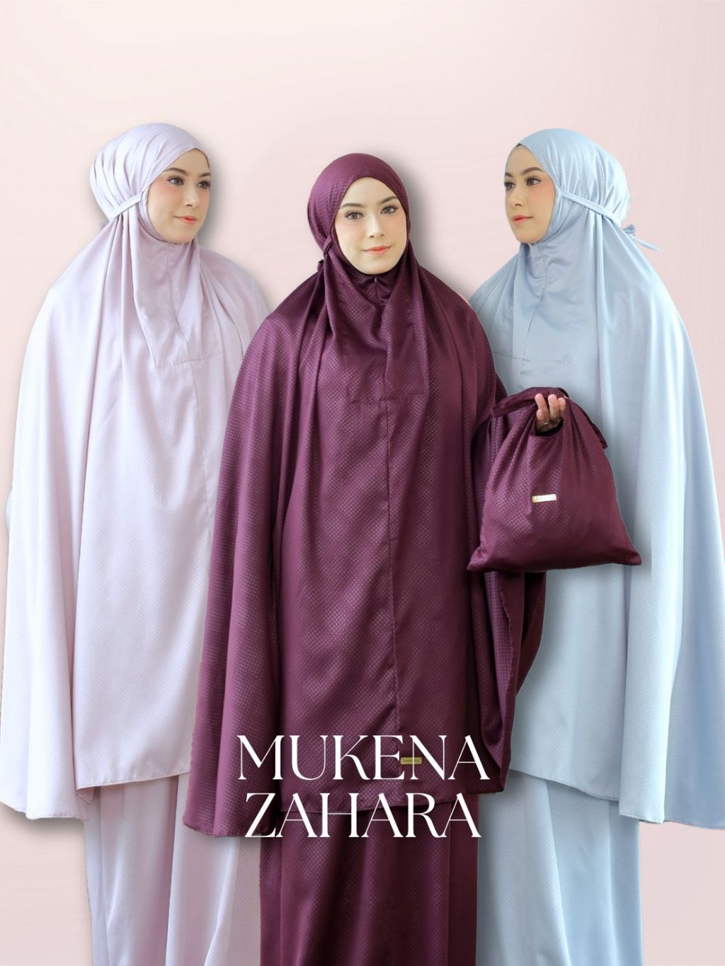 Nakajima–Mukena Silk Embos Zahara Series | Mukena Sajadah Set | Pouch Origami Unik