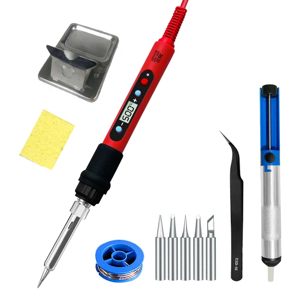 Set Solder Elektrik Adjustable Temperature Soldering 80W solder LCD, alat las, pemanas
