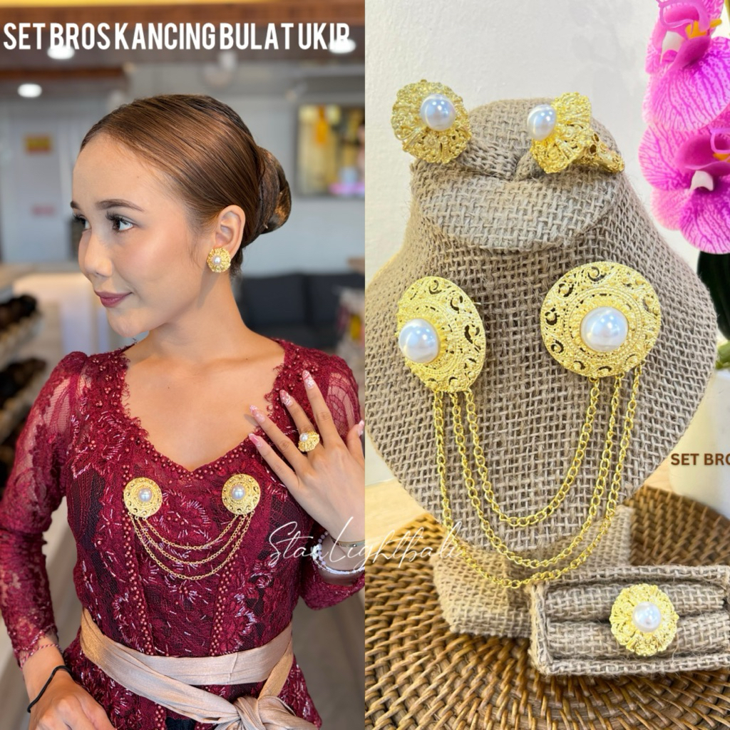 STARLIGHT BALI - Set Bros Kancing Bulat Ukir Mutiara/ Set Bros Kancing / Bros Alpaka / Set Alpaka