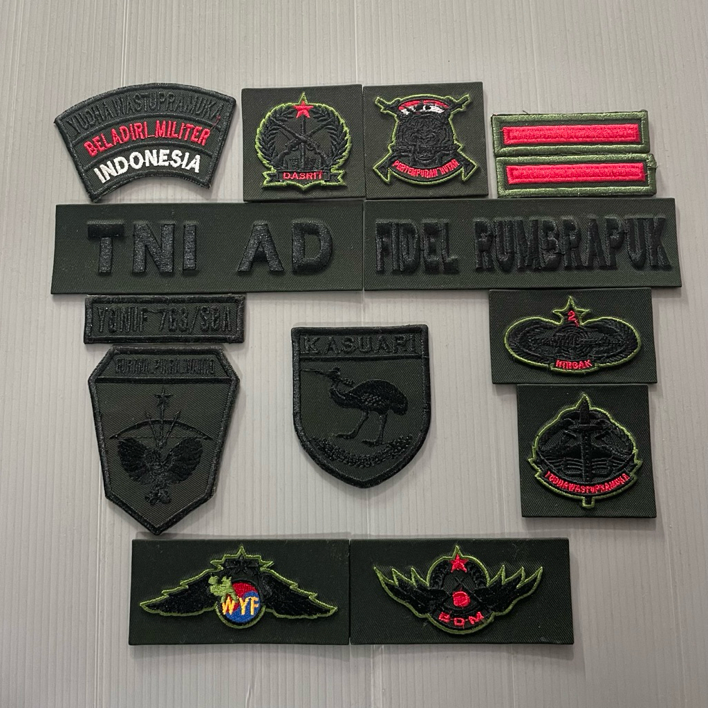 Atribut TNI AD Full Set -Bordiran Papan Nama PDL Mika Timbul