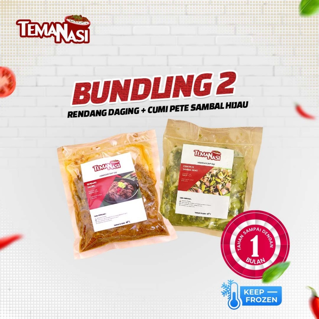 

BUNDLING 2PCS Cumi Pete Sambal Hijau 300gr + Rendang Daging 300gr / Frozen Siap Saji