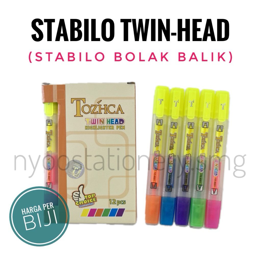 

STABILO HIGHLIGHTER PEN TWIN HEAD STABILO BOLAK BALIK SPIDOL PULPEN WARNA TOZCHA