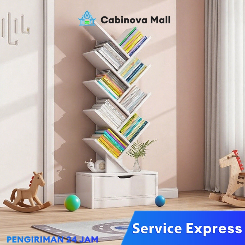Rak Buku Kayu Rak Buku 8 Tingkat Rak buku dengan laci Rak buku sekolah anak sd Lemari buku