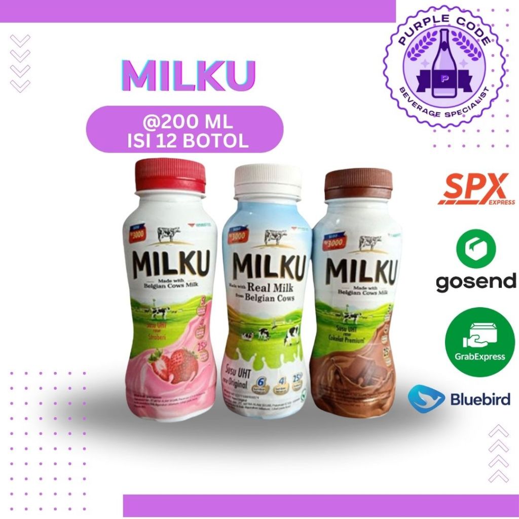 

(INSTANT READY) MILKU COKLAT , PUTIH DAN STRAWBERY PACK 200 ML ISI 12 BOTOL - READY AQUA LEMINERAL, CLEO, PRISTINE, VIT Air Kemasan Botol Minuman Kardus