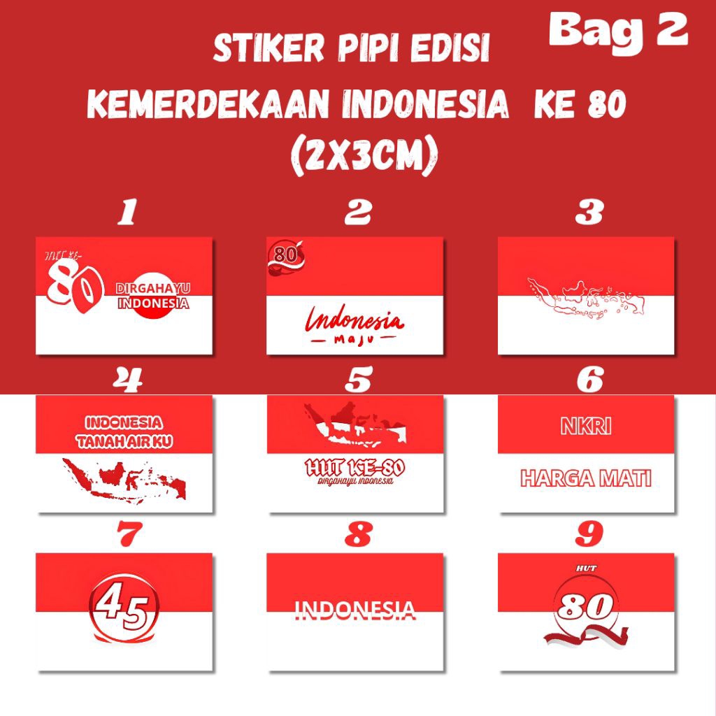 

Stiker Pipi merah putih 230pcs sudah cutting Indonesia Stiker wajah Bendera merah putih murah