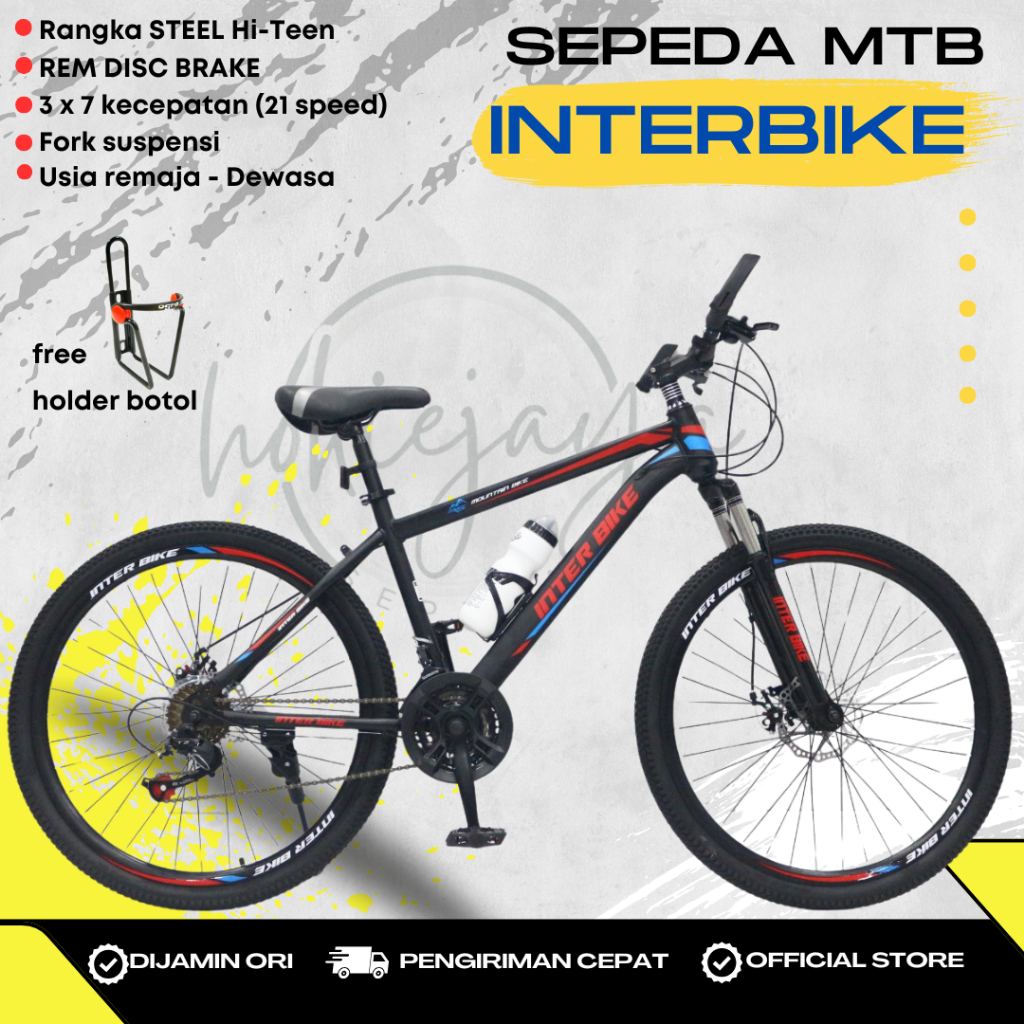 Sepeda Gunung MTB 26" INTERBIKE IC 3112 operan 3 x 7 SPEED - Rem DISC - Bonus Kaki Botol
