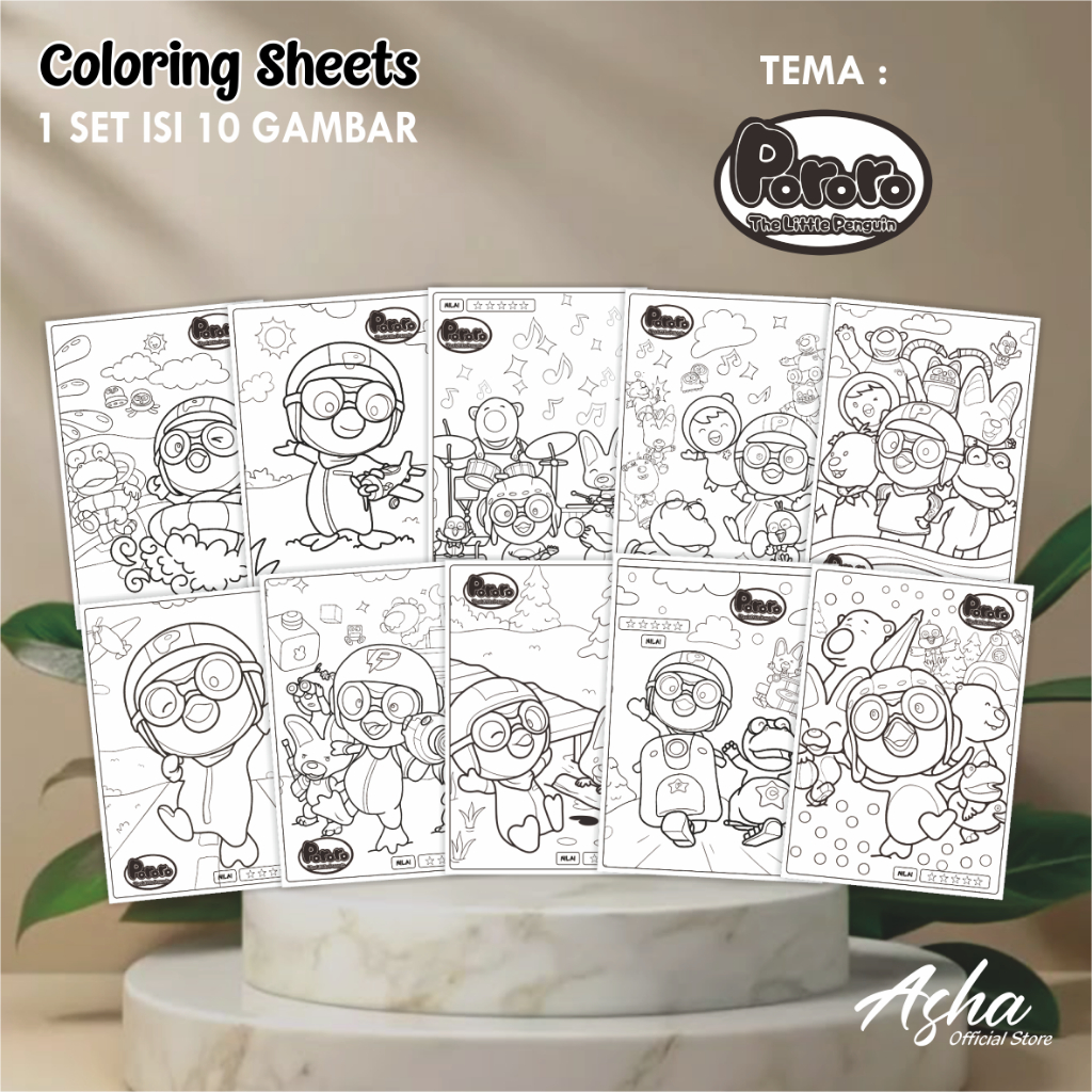 

KERTAS GAMBAR UNTUK ANAK - LEMBAR MEWARNAI ANAK 1 SET ISI 10 LEMBAR GAMBAR PORORO UKURAN A4