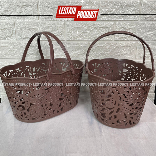 ( 6 PCS ) KERANJANG JINJING OVAL MOTIF BUNGA | KERANJANG UNIK | KERANJANG PLASTIK | KERANJANG SABUN 