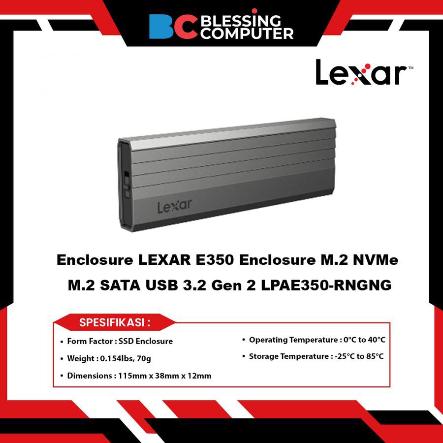Enclosure LEXAR E350 Enclosure M.2 NVMe M.2 SATA USB 3.2 Gen 2 LPAE350-RNGNG