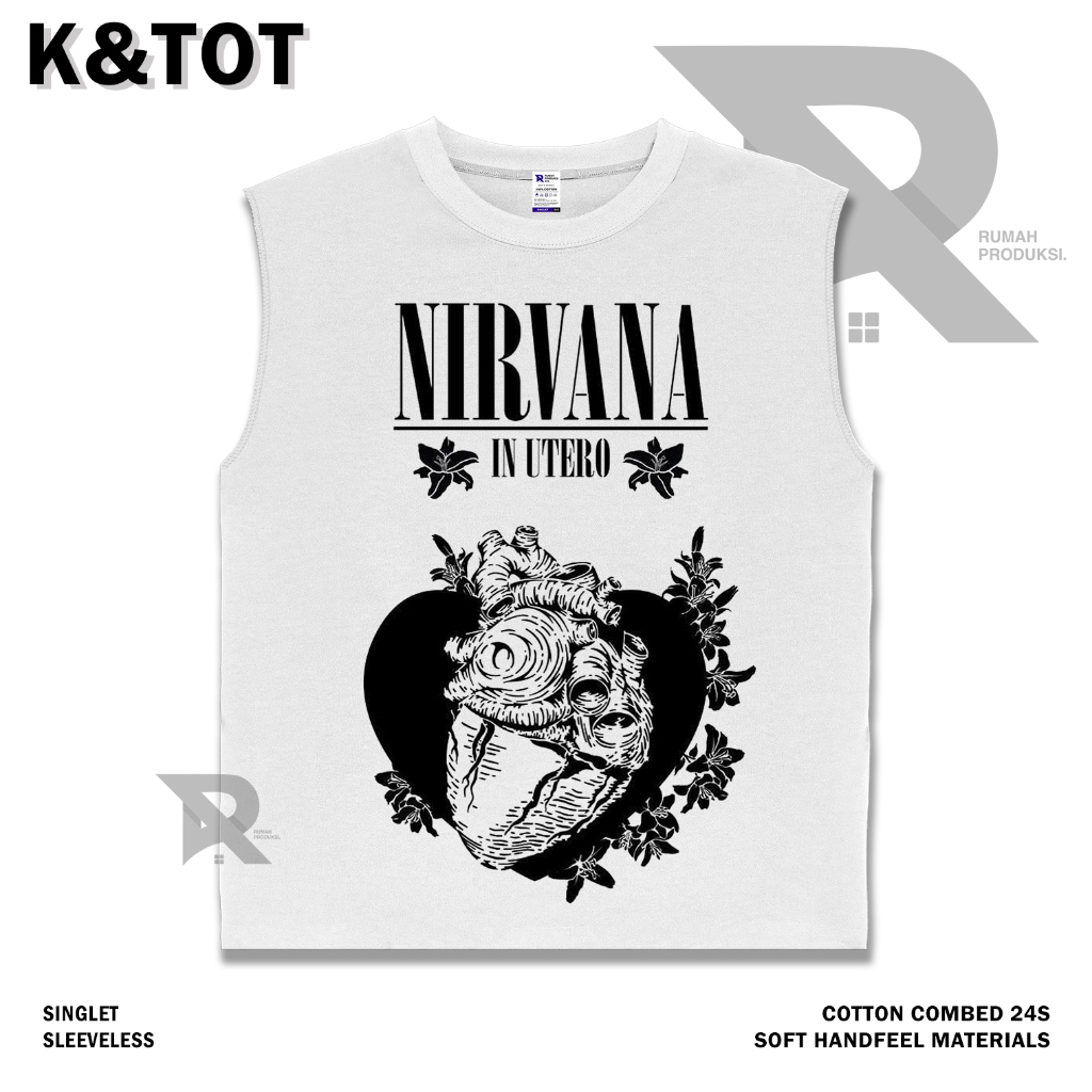 KAOS BAJU SINGLET NIRVANA IN UTERO HEART SHAPED BOX | BAND METAL MUSIK ROCK | T-SHIRT SINGLET PUTIH 