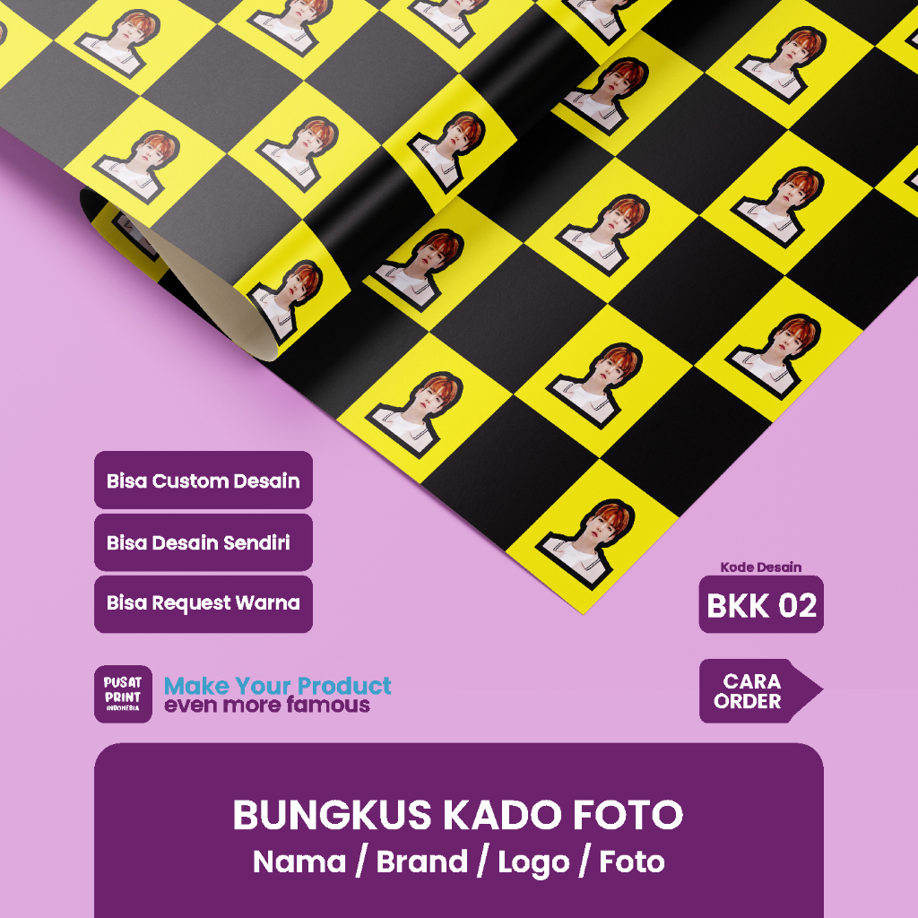 

Pusat Print Kertas Kado Foto , Bungkus Kado Kotak Kotak, logo, Nama, Foto BKK 02