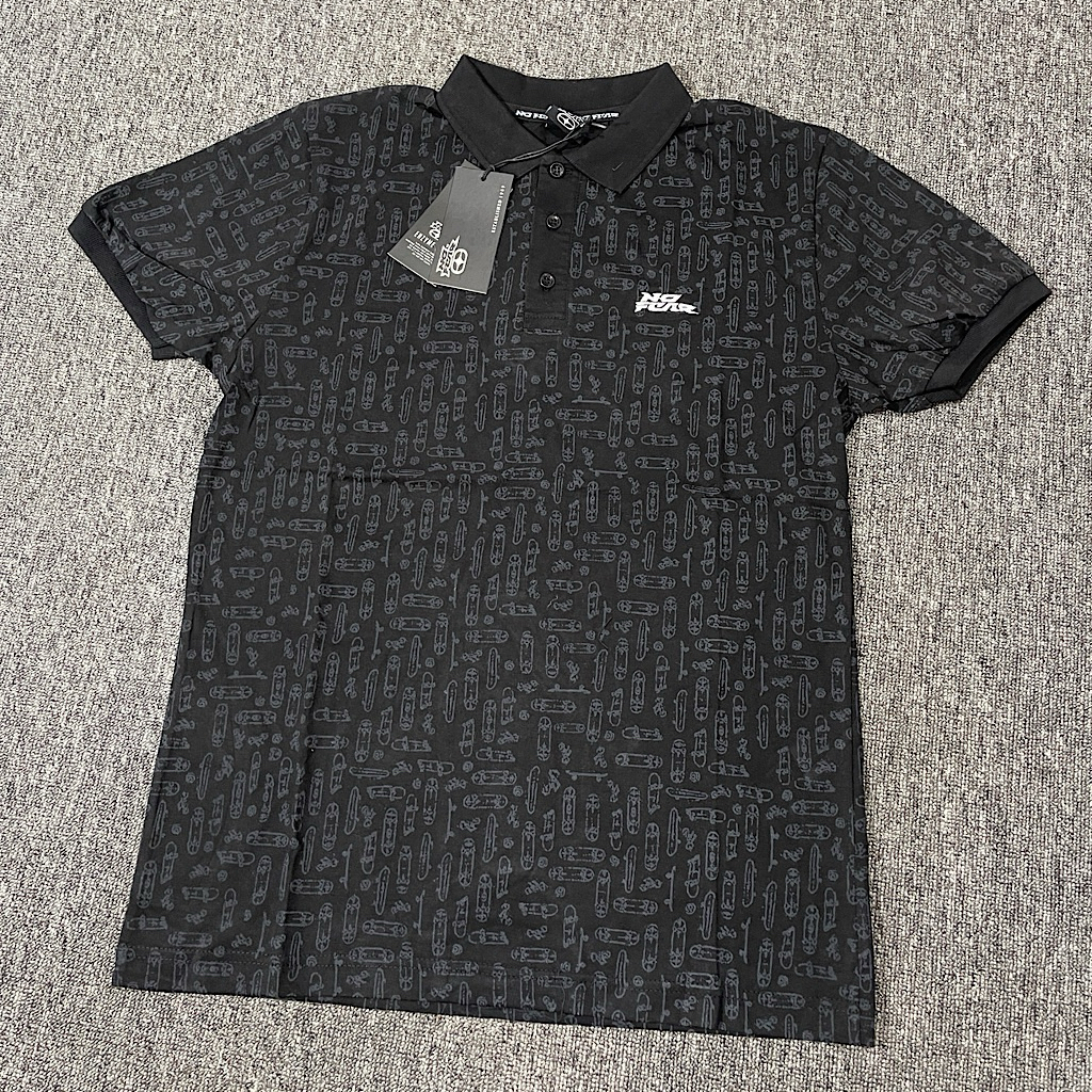 AMD 415 KAOS KERAH POLO TSHIRT NO FEAR MINSET HITAM FULL PRINT