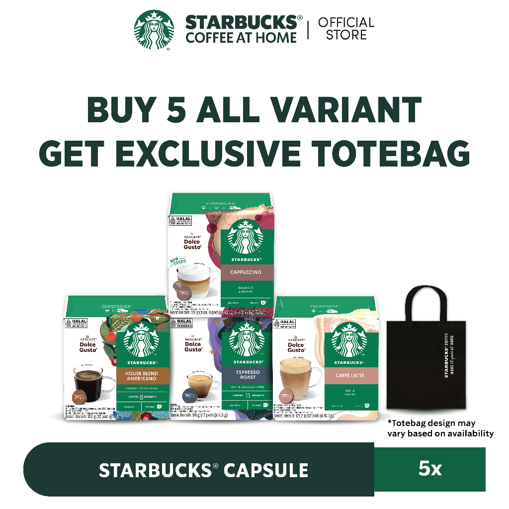 

STARBUCKS® by NESCAFÉ® Dolce Gusto® Bundle 5 Box Kapsul Kopi FREE Totebag Eksklusif Paket Hemat Kopi Kapsul