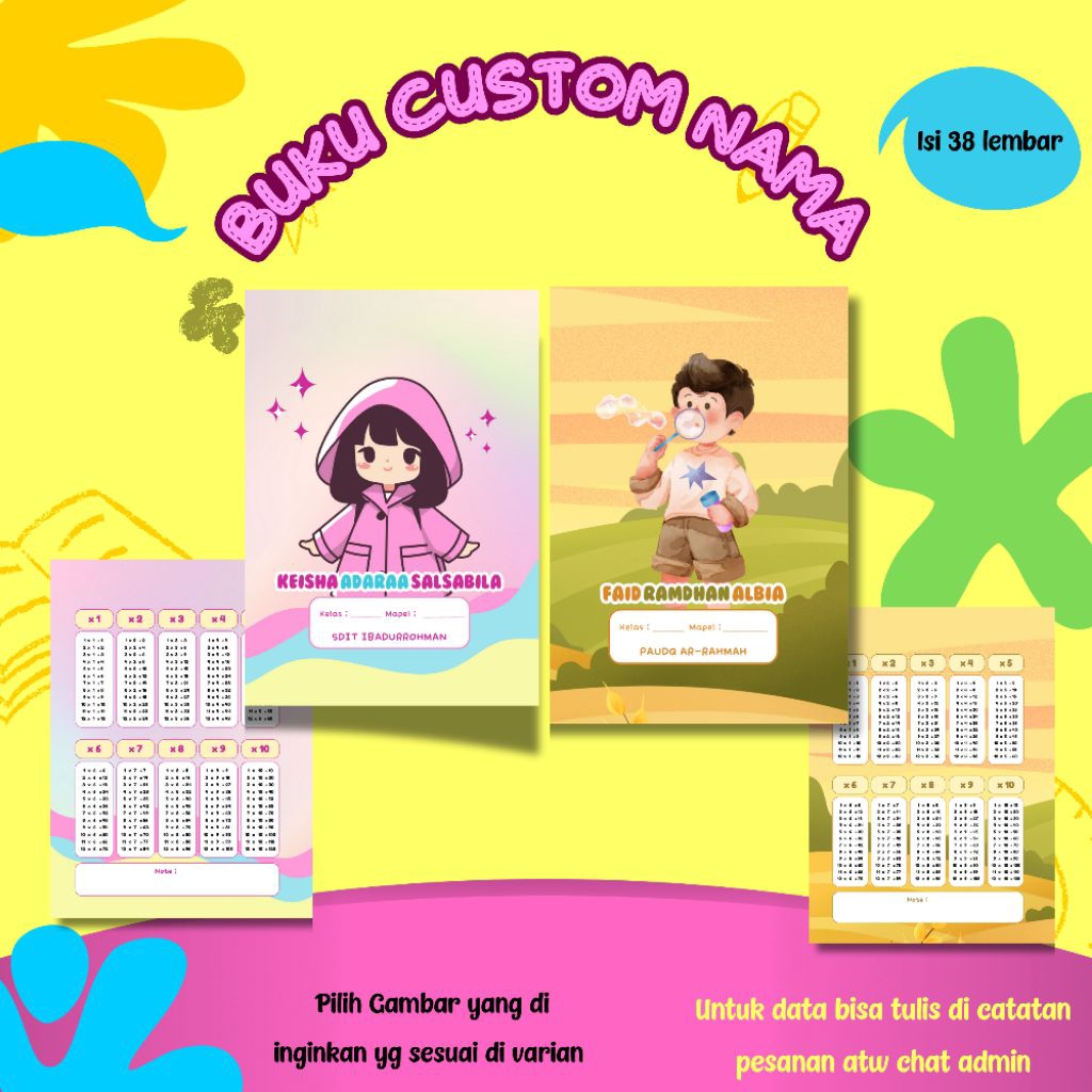 

Part 2/ Buku Tulis Custom Nama dan sekolah/ Buku tulis tema anak