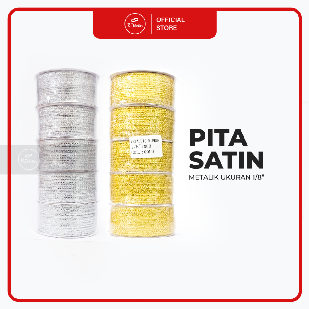 

1 Slop Pita Emas/Perak 1/8" Pita Metalik Glitter (Gold/Silver Ribbon 1/8 inch) 80 yard Per 5 Roll