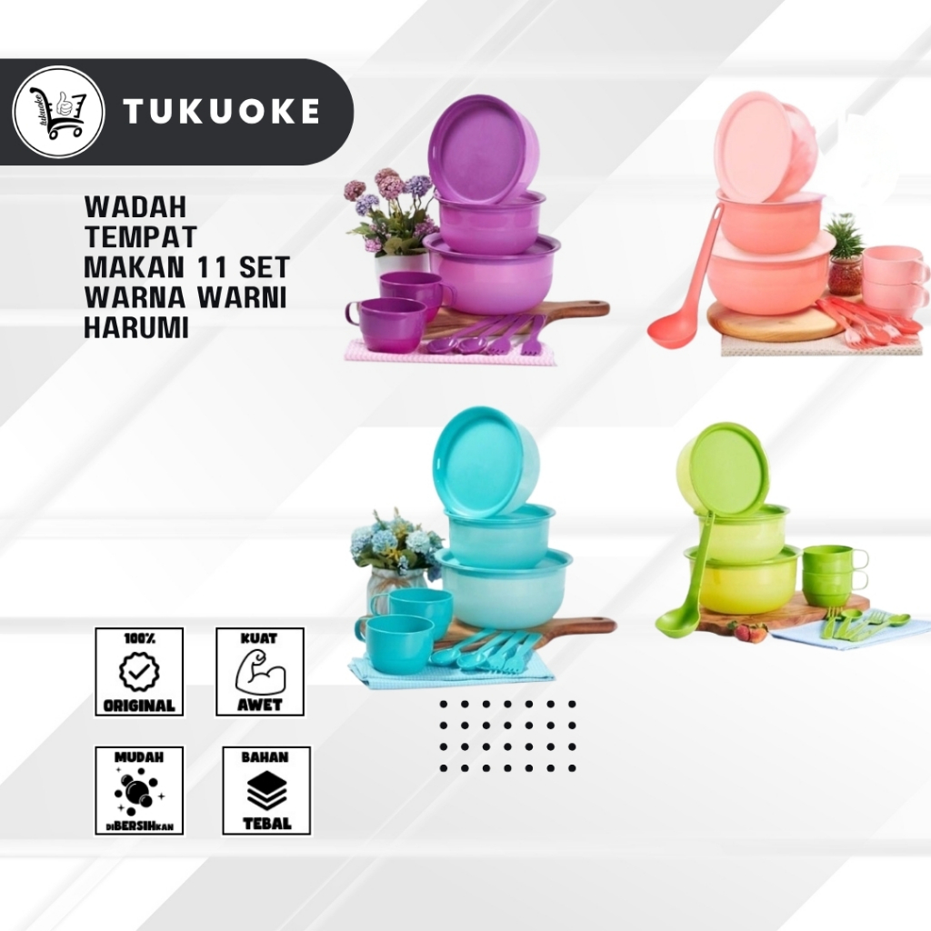 WADAH TEMPAT MAKAN 11 SET WARNA WARNI HARUMI PACKING DUS TERMURAH