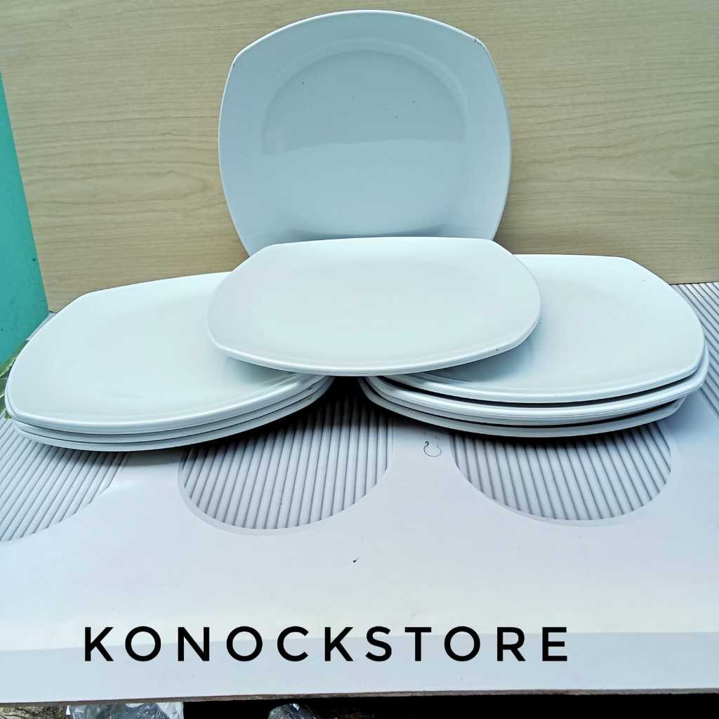 BEST SELLER-1 LUSIN ( 12 PCS ) PIRING MAKAN KOTAK MELAMIN PUTIH 23CPIRING MAKAN | PIRING SAJIi