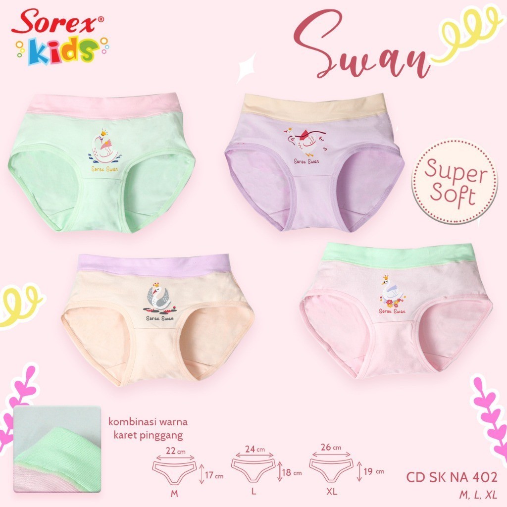 3PCS - Sorex Kids CD Anak Perempuan Swan Super Soft, Bahannya Lembut SK NA 402-1 3PCS - CD ANAK SORE