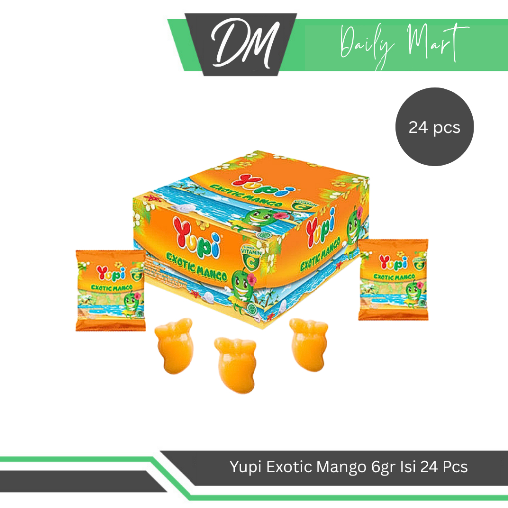 

Yupi Exotic Mango 1 Box Isi 24 Pcs x 6gr - Permen Kenyal Rasa Mangga Berbentuk Lucu Enak Murah