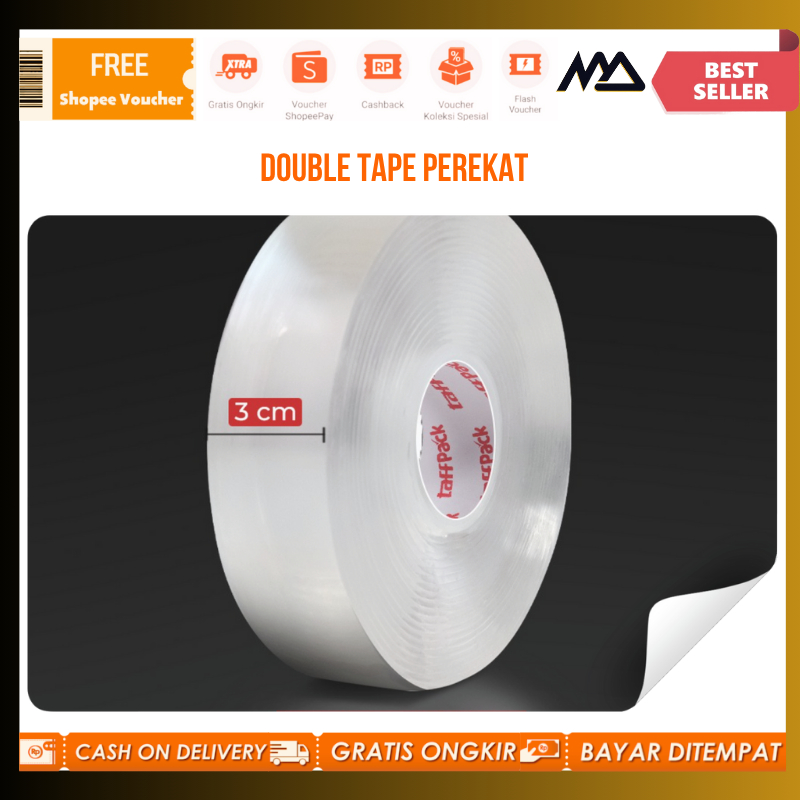 

Double Tape / Double Tape Perekat No Trace Adhesive Washable Sticker 500x3cm / Doubletape Transparan