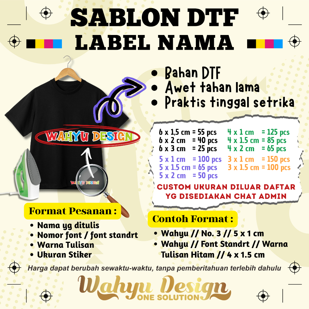 

Sablon Nama Baju / Kain Custom Nama - ANTI LUNTUR