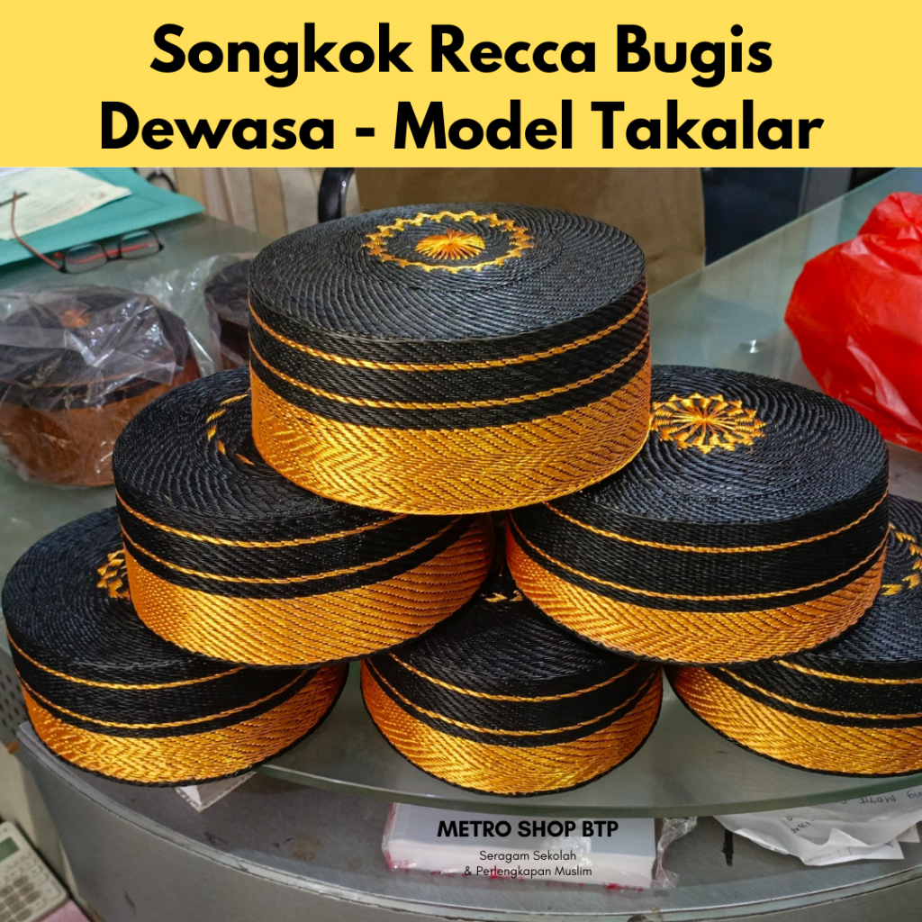 Songkok Recca Bugis Bone Model Takalar Dewasa Hitam Emas Peci Makassar Bugis Sulawesi Selatan